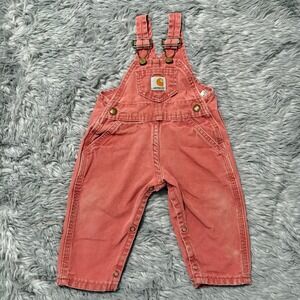 Vintage Carhartt Bib Overalls Coral Red Cavnas Infant 12 Months Unsiex Rare